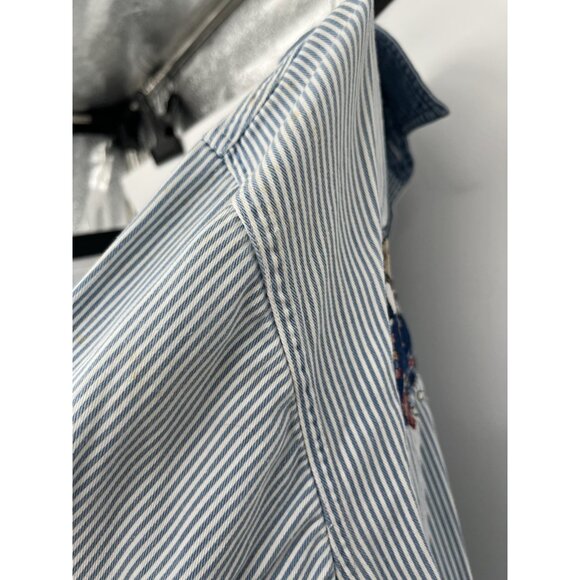 Vintage Quizz New York Shirt Womens 20 Blue White Stripe Embroidered Bears Denim - Picture 8 of 8